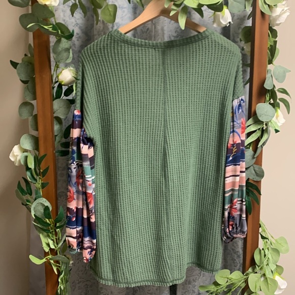 White Birch Waffle Knit Top Peasant Balloon Sleeves Size Small NWT Boho Indie - Picture 6 of 9